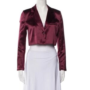 House of Harlow 1960 Burgundy Satin Cropped Blazer Jacket Womens Large L